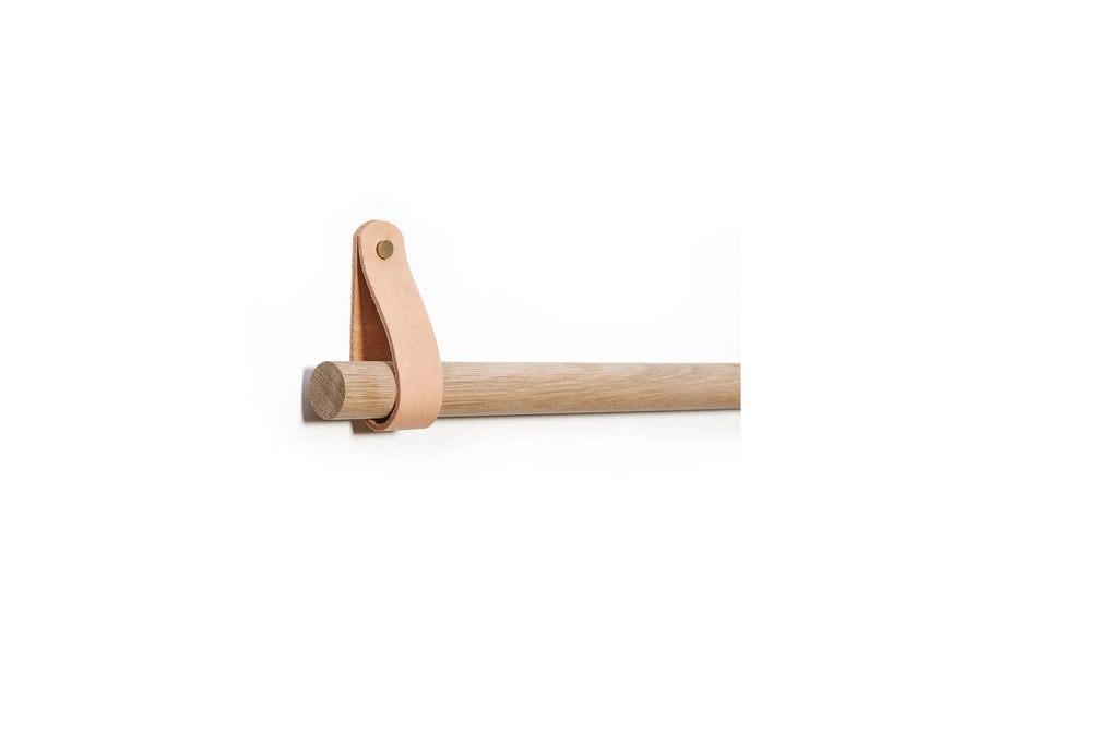 Single Leather Curtain Pole 0-720cm / 0-283.5" (Natural Oak, Walnut, Beech, Black, White)