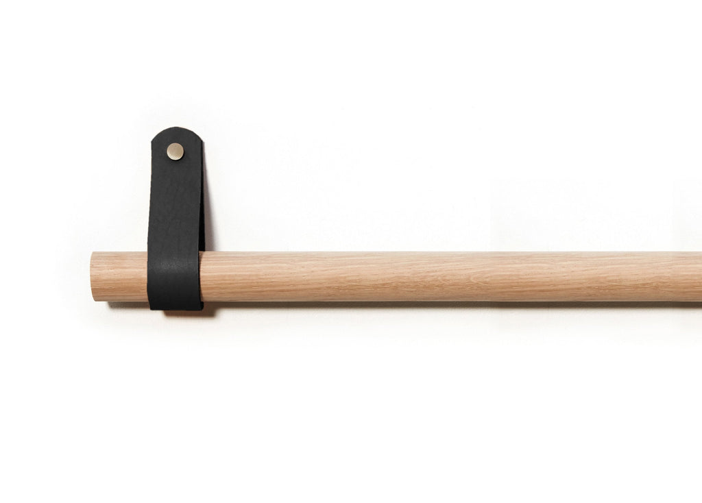 Single Leather Curtain Pole 0-720cm / 0-283.5" (Natural Oak, Walnut, Beech, Black, White)