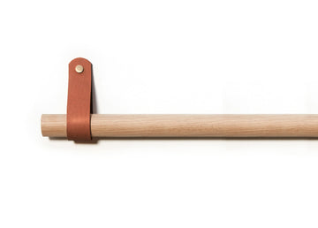 Single Leather Curtain Pole 0-720cm / 0-283.5" (Natural Oak, Walnut, Beech, Black, White)