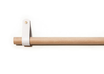 Single Leather Curtain Pole 0-720cm / 0-283.5" (Natural Oak, Walnut, Beech, Black, White)