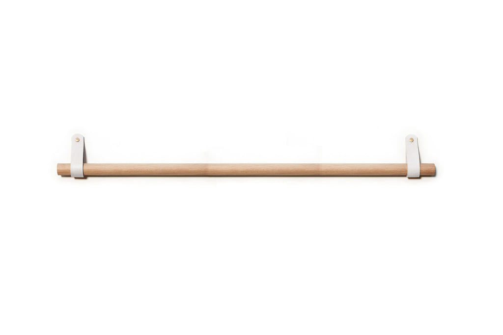 Single Leather Curtain Pole 0-720cm / 0-283.5" (Natural Oak, Walnut, Beech, Black, White)